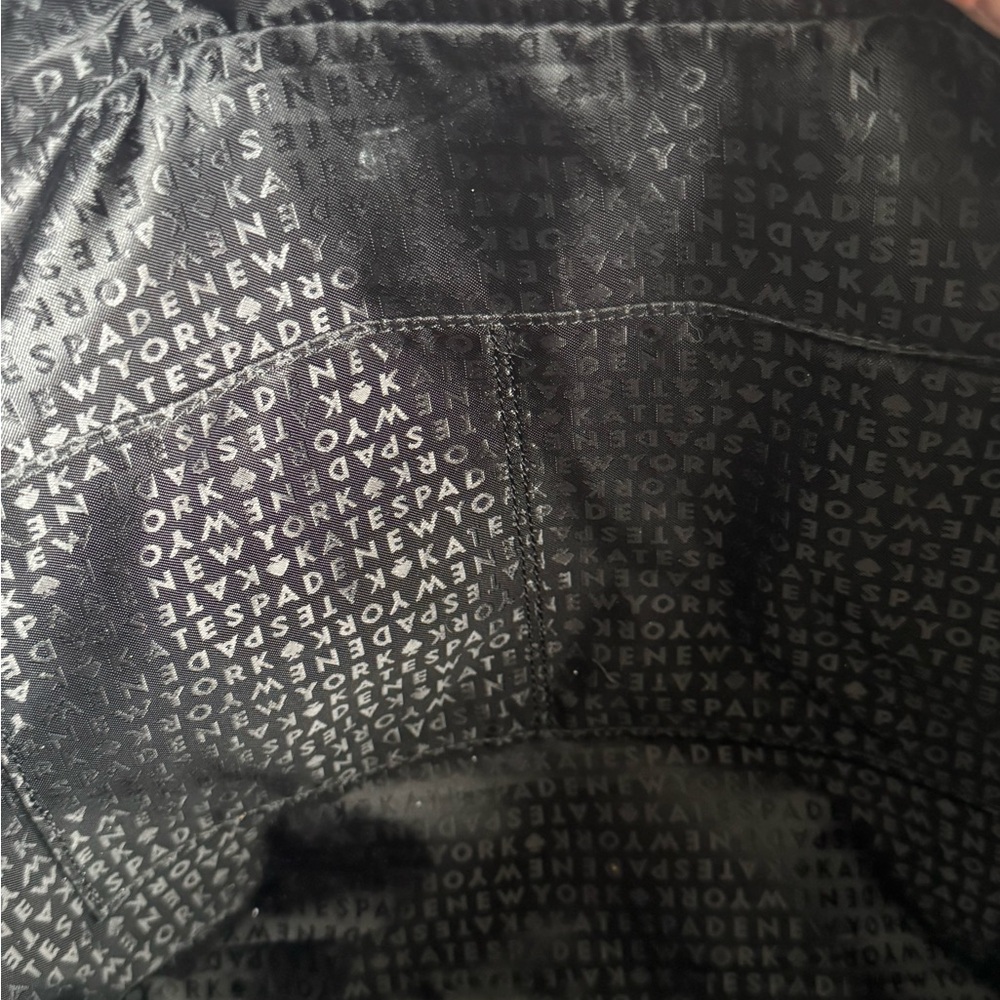 Kate Spade New York Navy Blue Nylon Tote Work Bag Zip Top Black Leather Handles - Picture 9 of 11